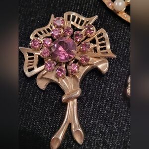 Purple rhinestone floral bouquet Vintage brooch